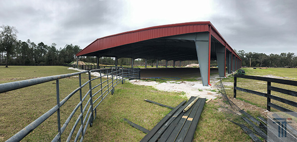 Covered steel riding arena for customer in Florida equestrian community
